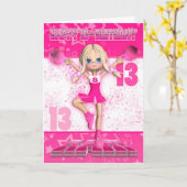 13. Geburtstag Cheerleader Tanzen, Sterne in Pinks Karte (Gelbe Blume)