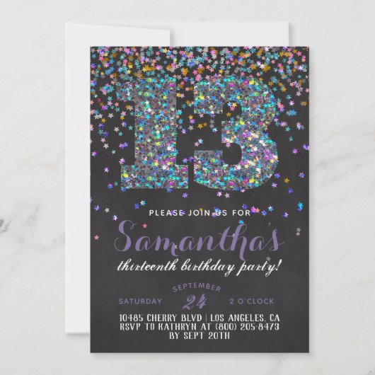 13. Geburtstag Confetti Einladung (Vorderseite)