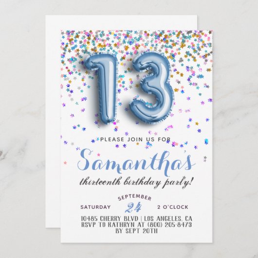 13. Geburtstag Confetti Einladung (Vorne/Hinten)