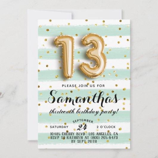 13. Geburtstag Confetti Einladung (Vorderseite)