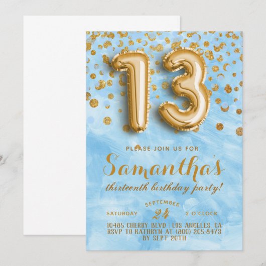 13. Geburtstag Confetti Einladung (Vorne/Hinten)