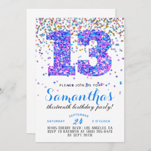 13. Geburtstag Confetti Einladung (Vorne/Hinten)