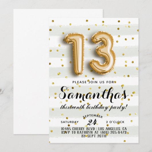 13. Geburtstag Confetti Einladung (Vorne/Hinten)