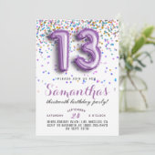 13. Geburtstag Confetti Einladung (Stehend Vorderseite)