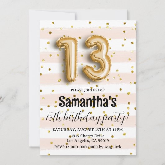 13. Geburtstag Confetti Einladung (Vorderseite)