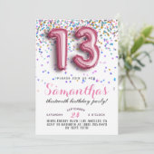 13. Geburtstag Confetti Einladung (Stehend Vorderseite)
