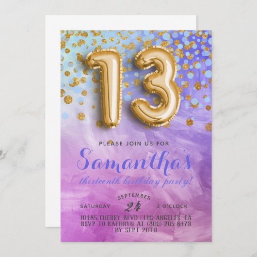 13. Geburtstag Confetti Einladung (Vorne/Hinten)