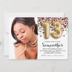 13. Geburtstag Confetti Gold Portrait Einladung