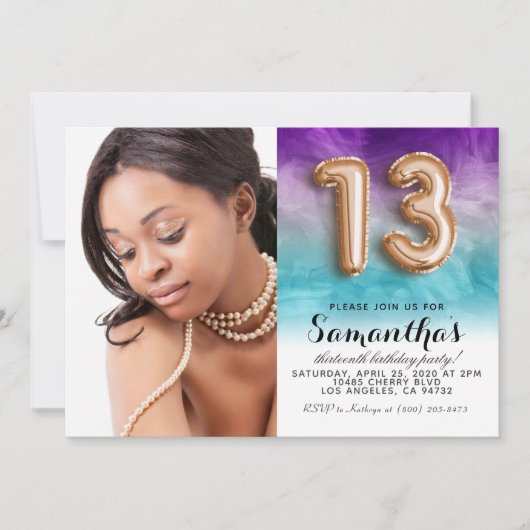 13. Geburtstag Confetti Gold Portrait Einladung (Vorderseite)