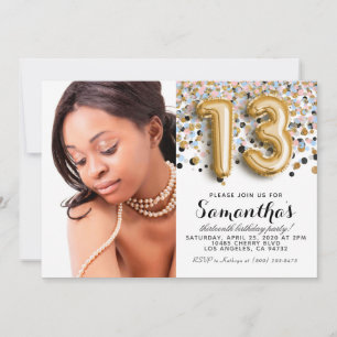13. Geburtstag Confetti Gold Portrait Einladung