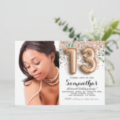13. Geburtstag Confetti Rose Gold Portrait Einladung (Stehend Vorderseite)