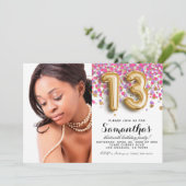 13. Geburtstag Confetti Rose Gold Portrait Einladung (Stehend Vorderseite)