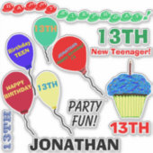13. Geburtstag Cupcake Balloons Vinyl Aufkleber (Vorderseite)