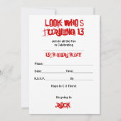 13. Geburtstag, E-Gitarre, rot/weiß/schwarz Einladung (Rückseite)