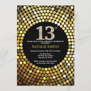 13. Geburtstag Einladung Black and Gold Glitzer