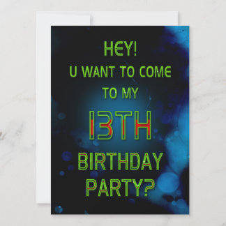 13. Geburtstag, Einladung, Blau, Woll zu kommen? Einladung