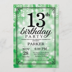 13. Geburtstag Einladung Grüner Glitzer