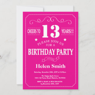 13. Geburtstag Einladung Hot Pink und Weiß