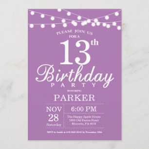 13. Geburtstag Einladung Lila Lavender Lilac