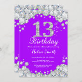 13. Geburtstag Einladung Lila und Silberdiamant (Vorne/Hinten)
