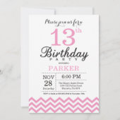 13. Geburtstag Einladung Pink Zickzack (Vorderseite)