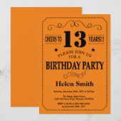 13. Geburtstag Einladung Schwarz und Orange (Vorne/Hinten)