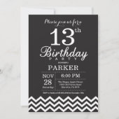 13. Geburtstag Einladung Schwarz-Weiß Zickzack (Vorderseite)