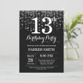 13. Geburtstag Einladung Silberner Glitzer (Stehend Vorderseite)