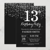 13. Geburtstag Einladung Silberner Glitzer (Vorne/Hinten)