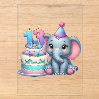 13. Geburtstag Elefantentorte Acryleinladungen
