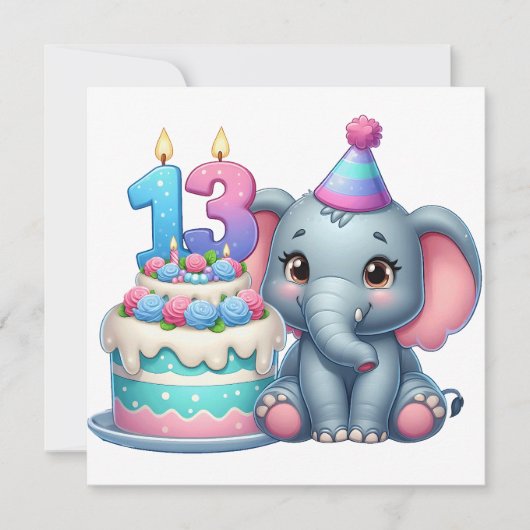 13. Geburtstag Elefantentorte Einladung (Vorderseite)