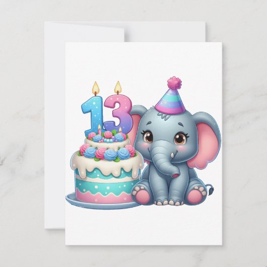 13. Geburtstag Elefantentorte Einladung (Vorderseite)