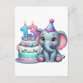 13. Geburtstag Elefantentorte Einladungspostkarte