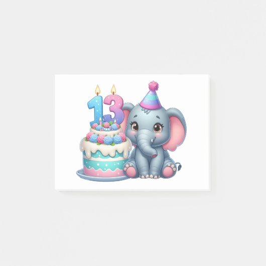 13. Geburtstag Elefantentorte Post-it Klebezettel (Vorderseite)