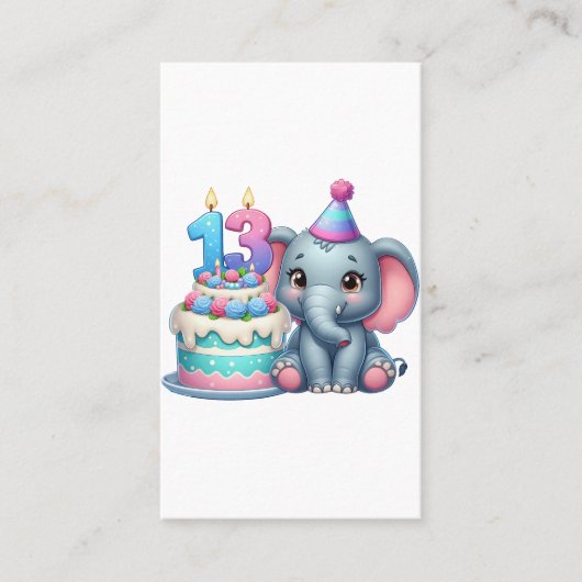 13. Geburtstag Elefantentorte Visitenkarte (Vorderseite)