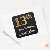 13. Geburtstag - Elegante Luxuriöse Imitate Gold L Quadratischer Aufkleber (Umschlag)