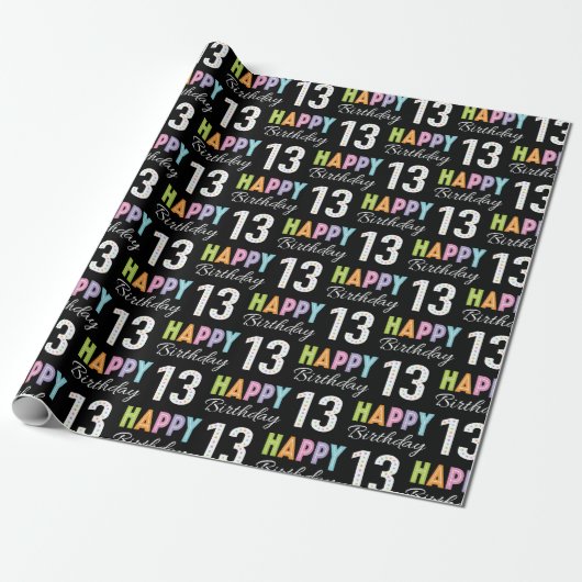 13. Geburtstag Farbige Typografie Geschenkpapier (Ungerollt)