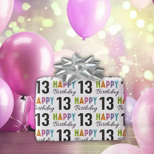 13. Geburtstag Farbige Typografie Geschenkpapier