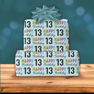 13. Geburtstag Farbige Typografie Geschenkpapier