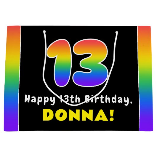 13. Geburtstag: Farbiger Regenbogen # 13, Individu Große Geschenktüte (Vorderseite)