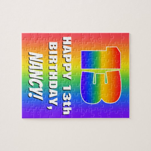 13. Geburtstag: Farbiges, lustiges Regenbogenmuste Puzzle (Horizontal)