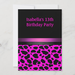 13. Geburtstag Fuchsia Rosa Schwarz Tiermuster Einladung