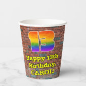 13. Geburtstag: Fun Graffiti-Inspiriert Regenbogen Pappbecher (Vorderseite)