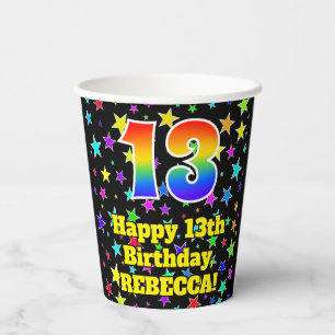13. Geburtstag: Fun Stars Muster und Regenbogen 13 Pappbecher