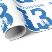 13. Geburtstag für einen Enkel, blauer Text auf Geschenkpapier (Rolleneckpunkt)