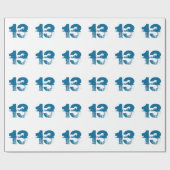 13. Geburtstag für jedermann, blau auf Weiß Geschenkpapier (Flach)