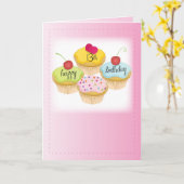 13. Geburtstag für Mädchen, Cupcakes auf Rosa Karte (Gelbe Blume)