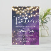13. Geburtstag Galaxy Lila Stars String Lights Einladung (Stehend Vorderseite)