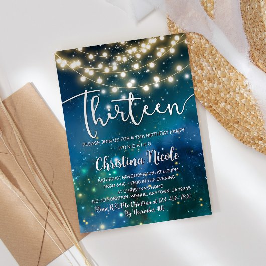 13. Geburtstag Galaxy Türkis Blau Grün Grün Einladung