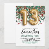 13. Geburtstag Gold Confetti Einladung (Vorne/Hinten)
